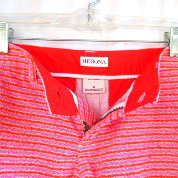 New Merona Shorts Cream Red Purple Striped High Rise Comfy Cotton Casual Size 6 - Picture 4 of 9